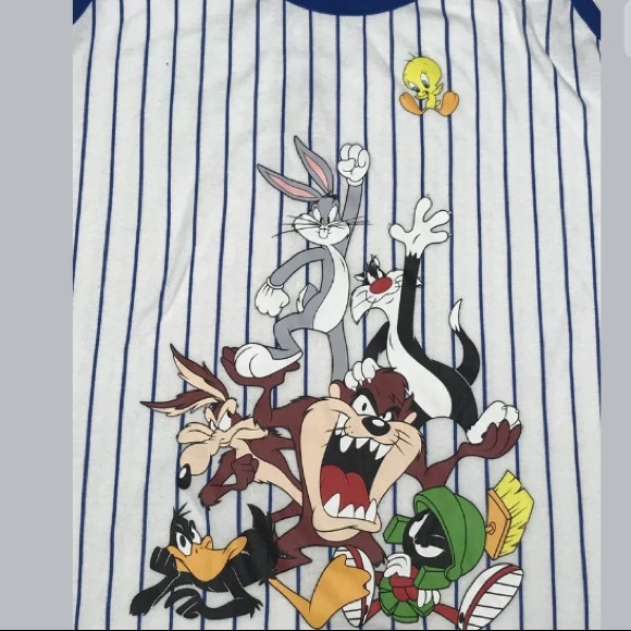 Looney Tunes Cartoon Tank Top Blue Stripe Shirt - Picture 2 of 5